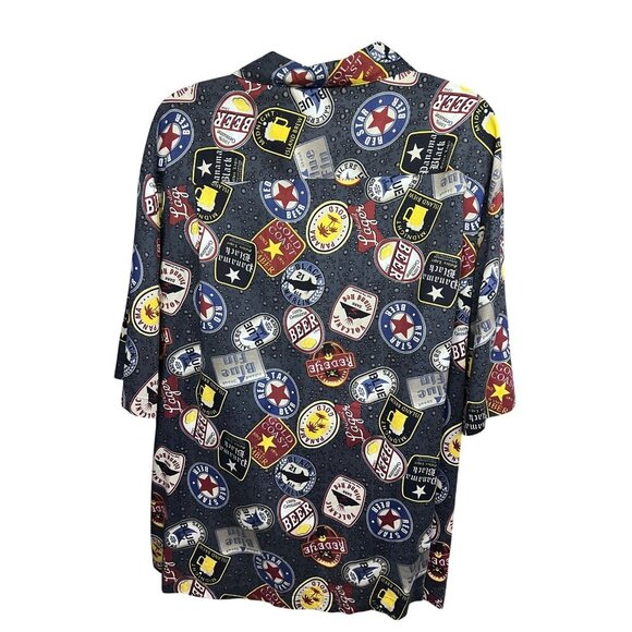 George Mens Vintage Retro Beer All Over Print Blue Button Camp Shirt 3XL Pocket - Picture 2 of 9